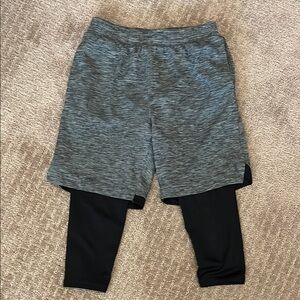 Gray and Black Athletic Shorts with Leggings